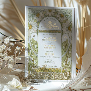 Gold Foil Daisies Mariage Invitations Art Nouveau