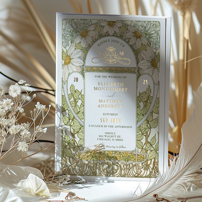 Gold Foil Daisies Mariage Invitations Art Nouveau (Créateur téléchargé)