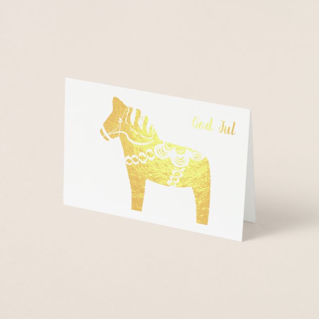 Gold Foil Dala Horse God Jul Carte de voeux (Devant)
