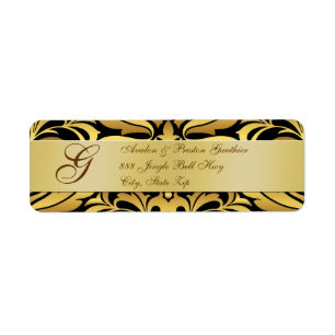 Gold Foil Damask Monogramme Nouvel An Étiquettes n