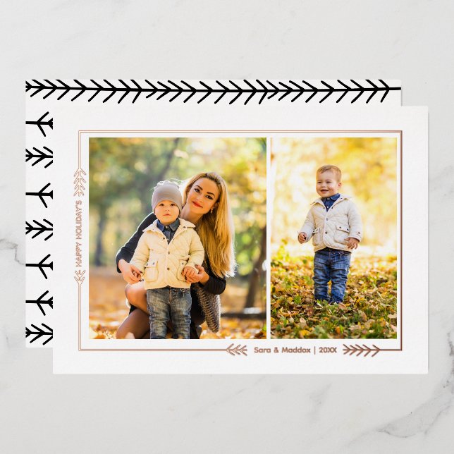 Gold Foil Direction d'hiver Bordure 2 Carte photo (Recto/Verso)