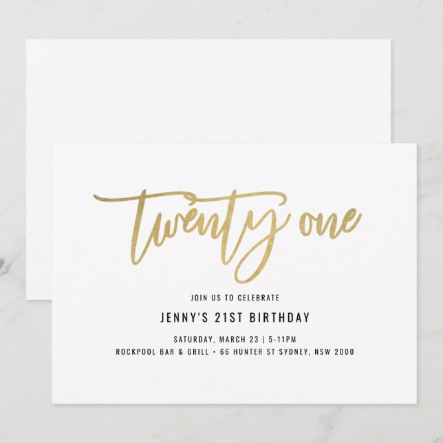Gold Foil Effet Invitation 21e anniversaire (Devant / Derrière)