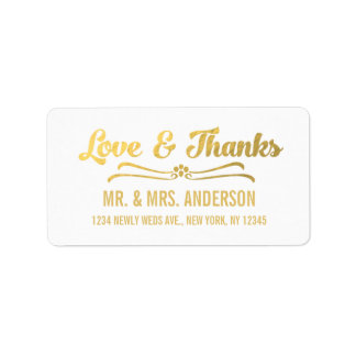 Gold Foil Élégant mariage Merci Étiquette de adres