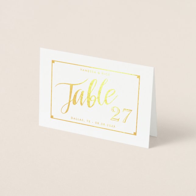 Gold Foil Elegant Numéro de table Carte de tente (Devant)