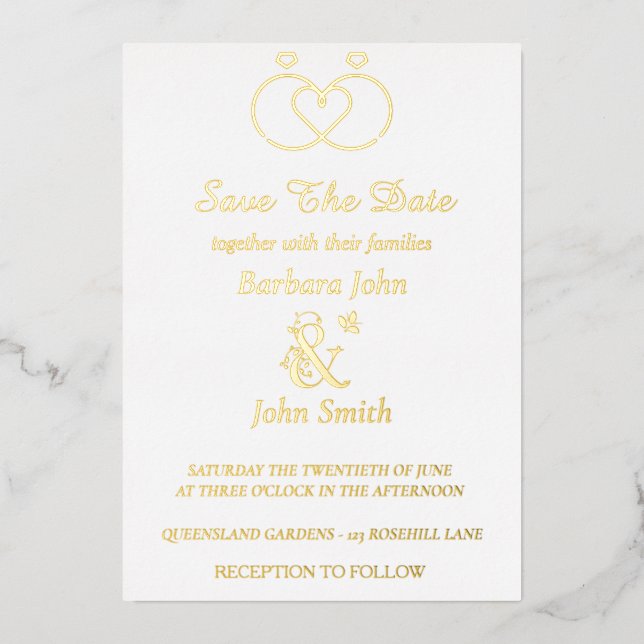 Gold Foil Elegant Rings Wedding Invitation (Recto)