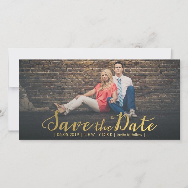 Gold Foil Enregistrer la date Overlay Cartes photo (Devant)