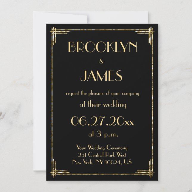 Gold Foil Et Black Art Déco Invitations De Mariage (Devant)