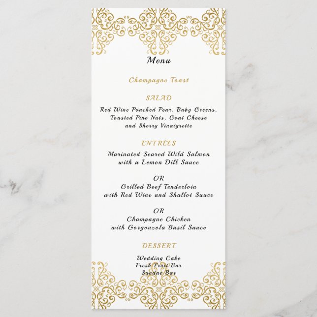 Gold Foil Filigree, menu Mariage (Devant)