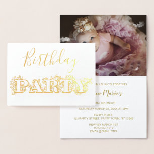 Gold Foil Floral Anniversaire Fête Invitation Phot