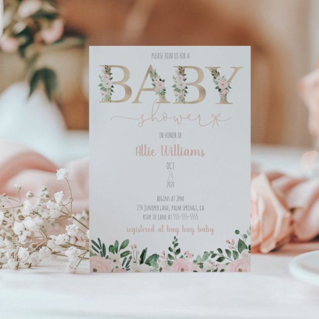 Gold Foil Floral Baby Girl Baby shower Invitation (Créateur téléchargé)
