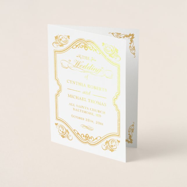 Gold Foil Flourd Frame Mariage programme de cérémo (Devant)