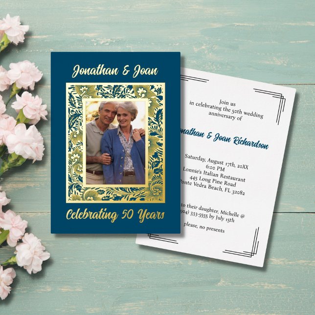 Gold Foil Frame 50e anniversaire Invitation (Créateur téléchargé)