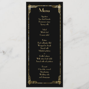 Gold Foil Great Gatsby Art Déco Menu Mariage Noir