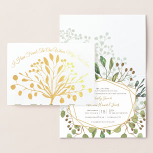Gold Foil Greenery Faire-part de mariage géométriq