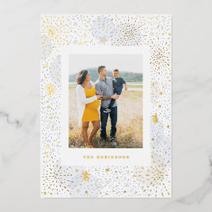Gold Foil Handdraw Fireworks Nouvel An Carte photo