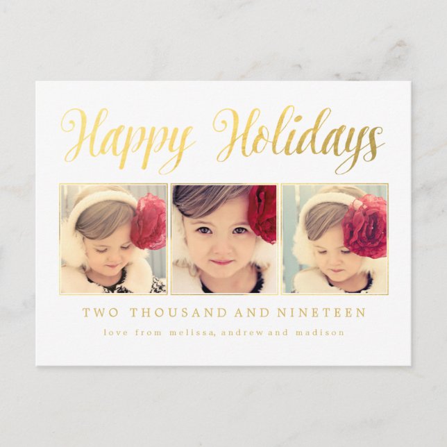 Gold Foil Happy Holidays Xmas Photo Frame Carte po (Devant)