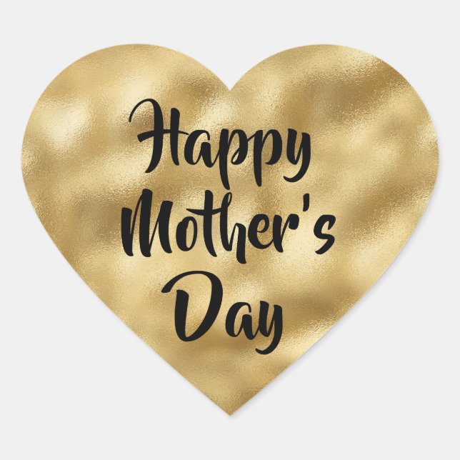 Gold Foil Happy Mère's Day Heart Sticker (Devant)