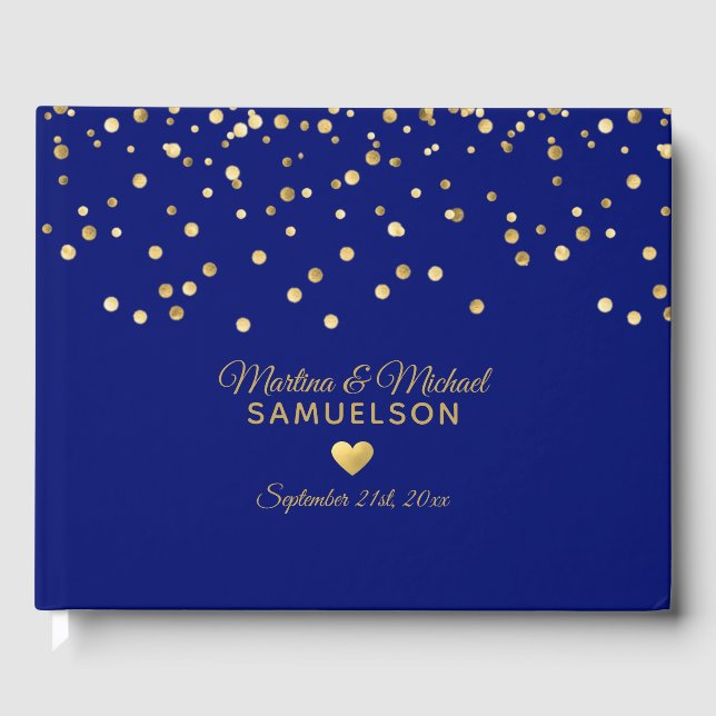 Gold Foil Heart Marine Blue Mariage Livre d'or (Recto)