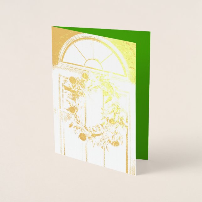 Gold Foil Joyeux Noël Wreath carte de voeux (Devant)