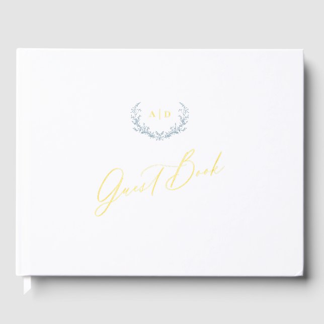 Gold Foil Livre d'invité Dusty Blue Monogram Maria (Recto)