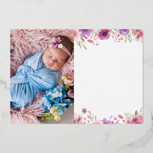 Gold Foil Merci floral Photo Faire-part bébé