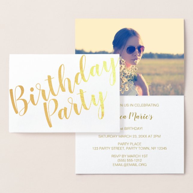 Gold Foil Moderne Anniversaire Fête Invitation Pho (Affichage)