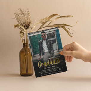 Gold Foil Moderne Grad Party 2 Photo Invitation