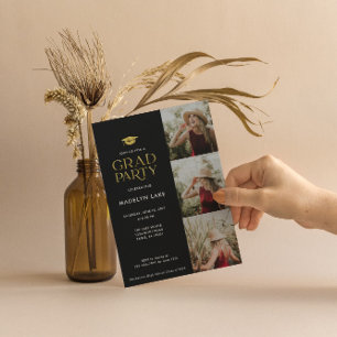 Gold Foil Moderne Grad Party 4 Photo Invitation