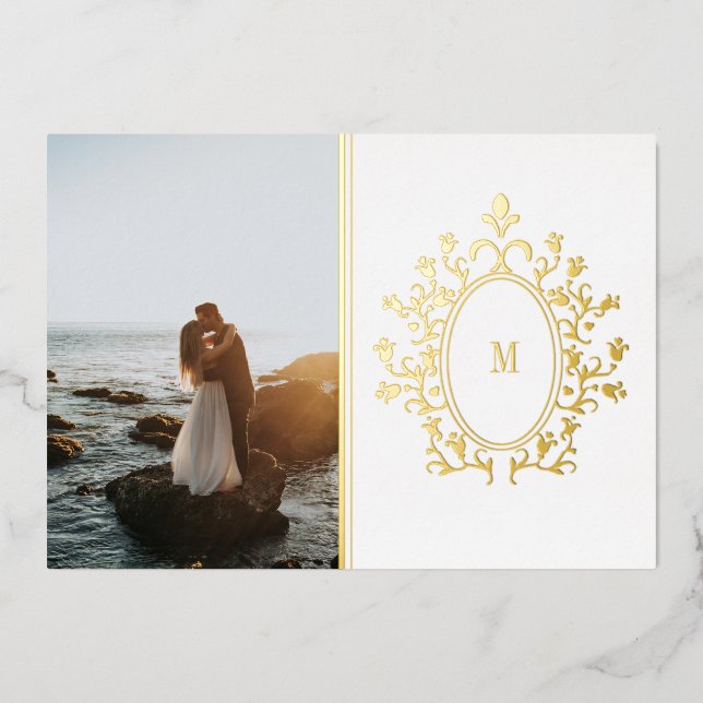 Gold Foil Monogram Photo Wedding Invitation (Recto)