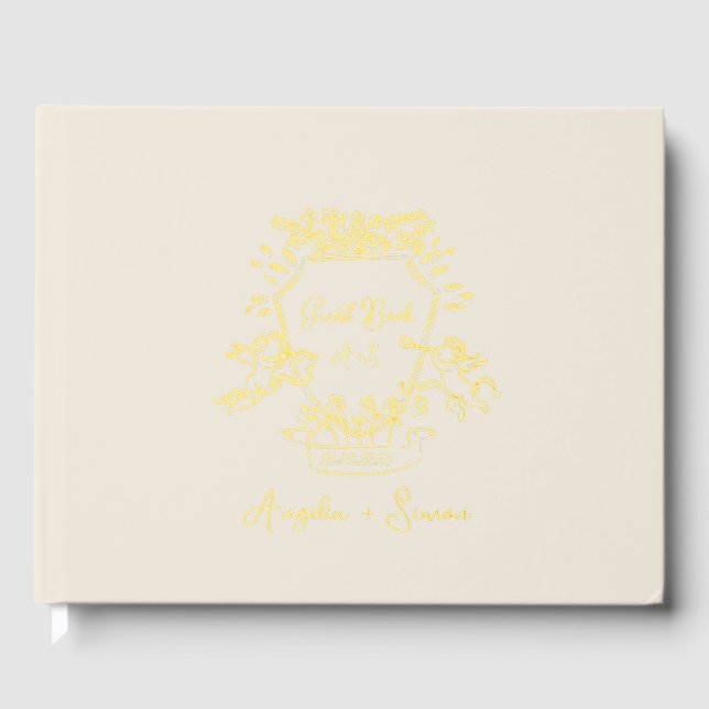 Gold Foil Monogramme Beige Mariage Livre d'or (Recto)