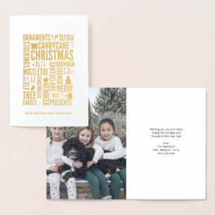 Gold Foil Mots de Noël Carte de voeux de Noël