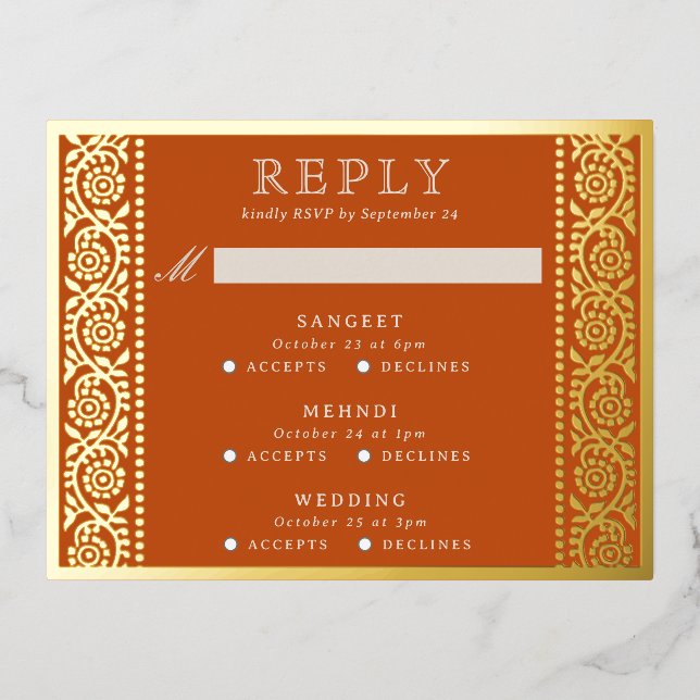 Gold Foil Multi Événement Floral Wedding Carte RSV (Recto)