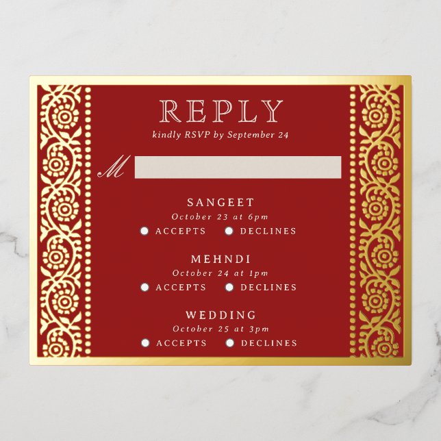 Gold Foil Multi Événement Floral Wedding Carte RSV (Recto)