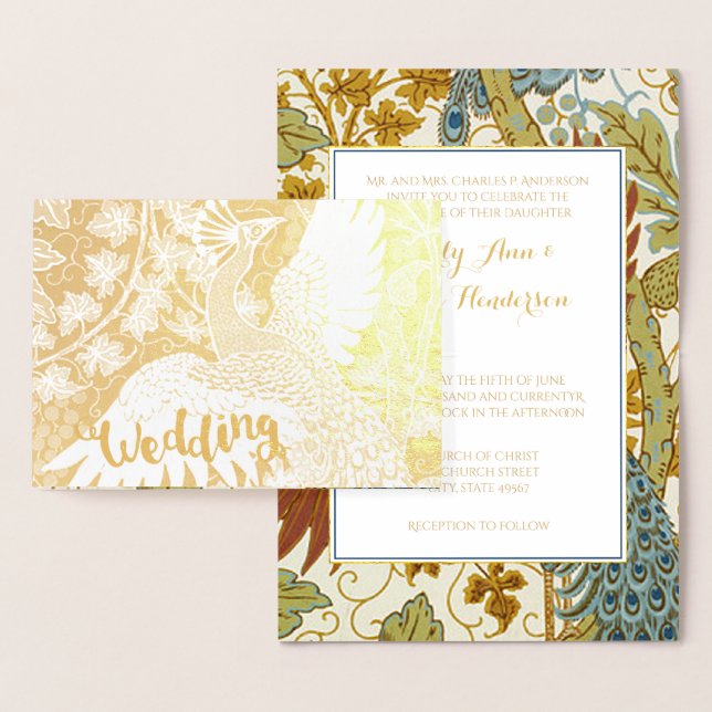 Gold Foil Peacock Typographie Mariage Invitations (Affichage)