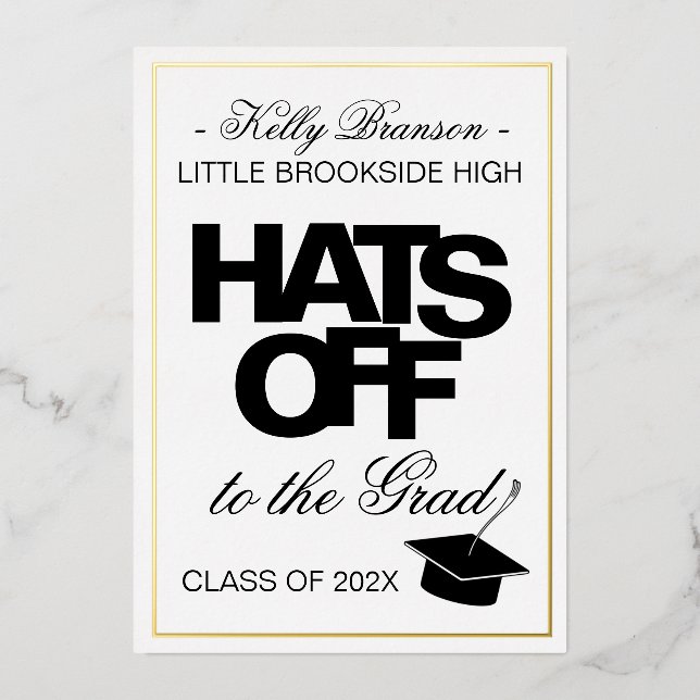 Gold Foil Photo Faire-part de graduation Casquette (Recto)