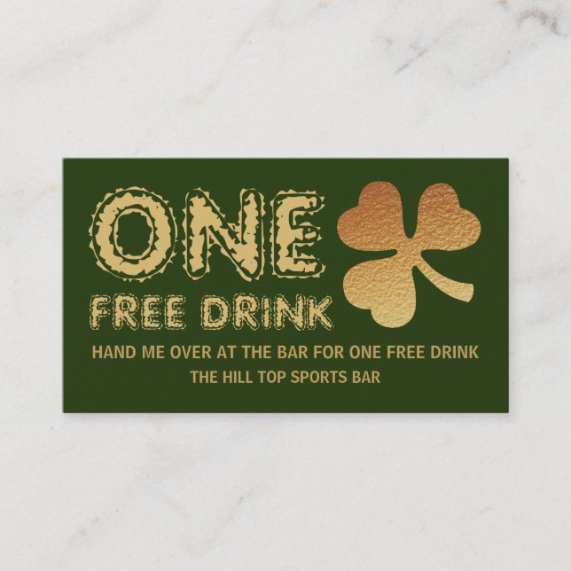 Gold Foil Shamrock, St Patrick's Day Drinks Ticket (Devant)