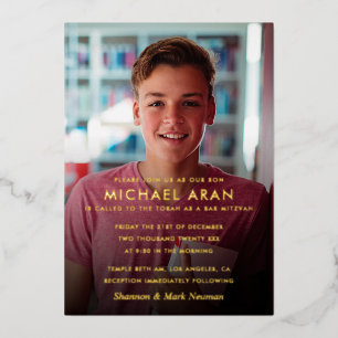 Gold Foil Simple Bar Mitzvah Photo Foil Invitation