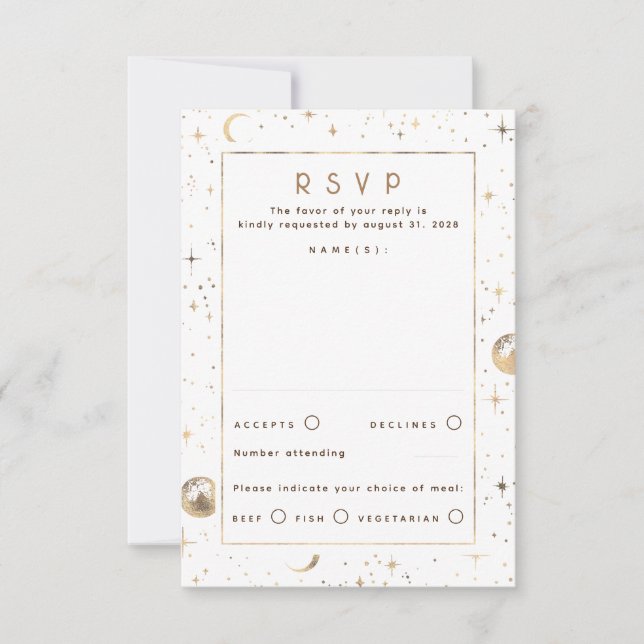 Gold Foil Stars Mariage céleste RSVP (Devant)