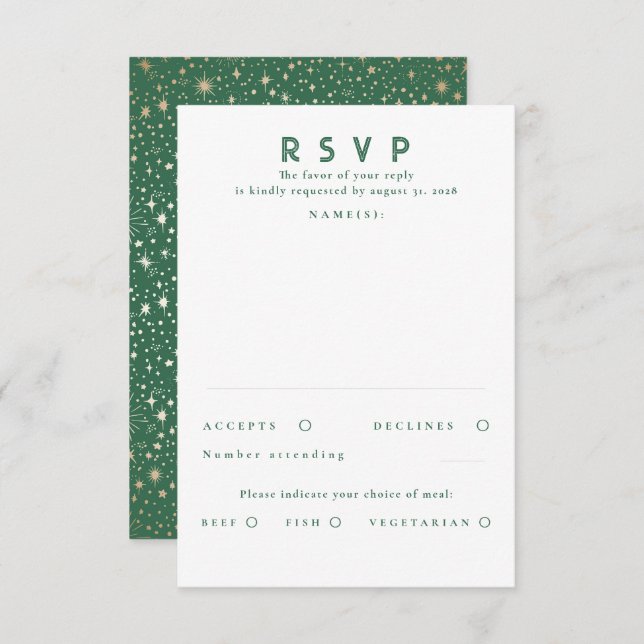 Gold Foil Stars Mariage moderne RSVP (Devant / Derrière)