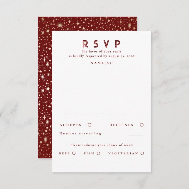 Gold Foil Stars Mariage moderne RSVP (Devant / Derrière)