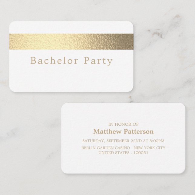 Gold Foil Stripe, Bachelor Party Ticket Invitation (Devant / Derrière)