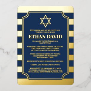 Gold Foil Striped Bar Mitzvah Invitation avec Star