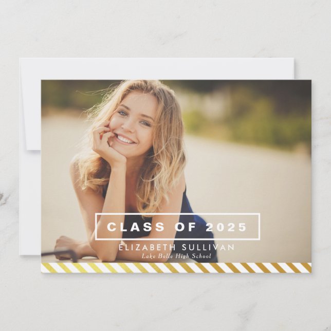 GOLD FOIL STRIPES | INVITATION DE LA FÊTE DE DIPLÔ (Devant)