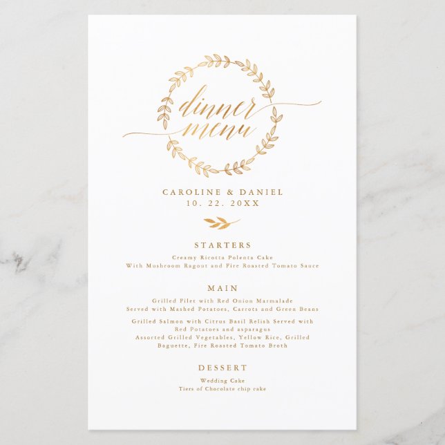 Gold Foil Stylish Calligraphie Mariage Menu (Devant)