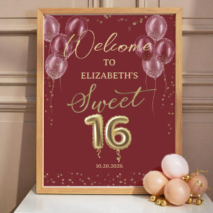 Gold Foil Sweet 16 Ballons Affiche de bienvenue Bo