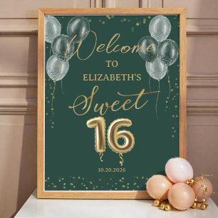 Gold Foil Sweet 16 Ballons Affiche de bienvenue ve