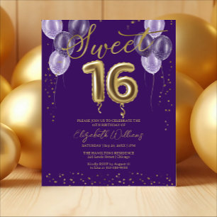 Gold Foil Sweet 16 Ballons Invitations Budget