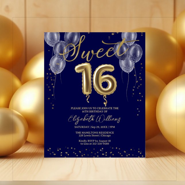 Gold Foil Sweet 16 Ballons Invitations Budget (Créateur téléchargé)