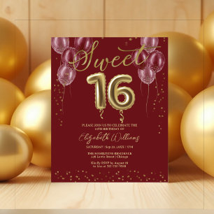 Gold Foil Sweet 16 Ballons Invitations Budget
