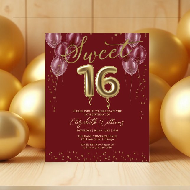 Gold Foil Sweet 16 Ballons Invitations Budget (Créateur téléchargé)